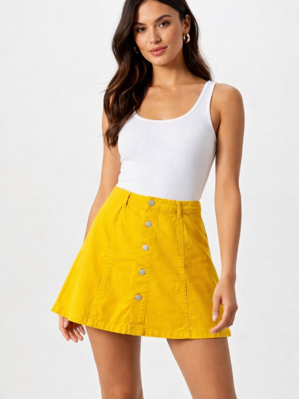 Celebrity Pink Yellow Button Front A-Line Mini Skirt Size 3/26